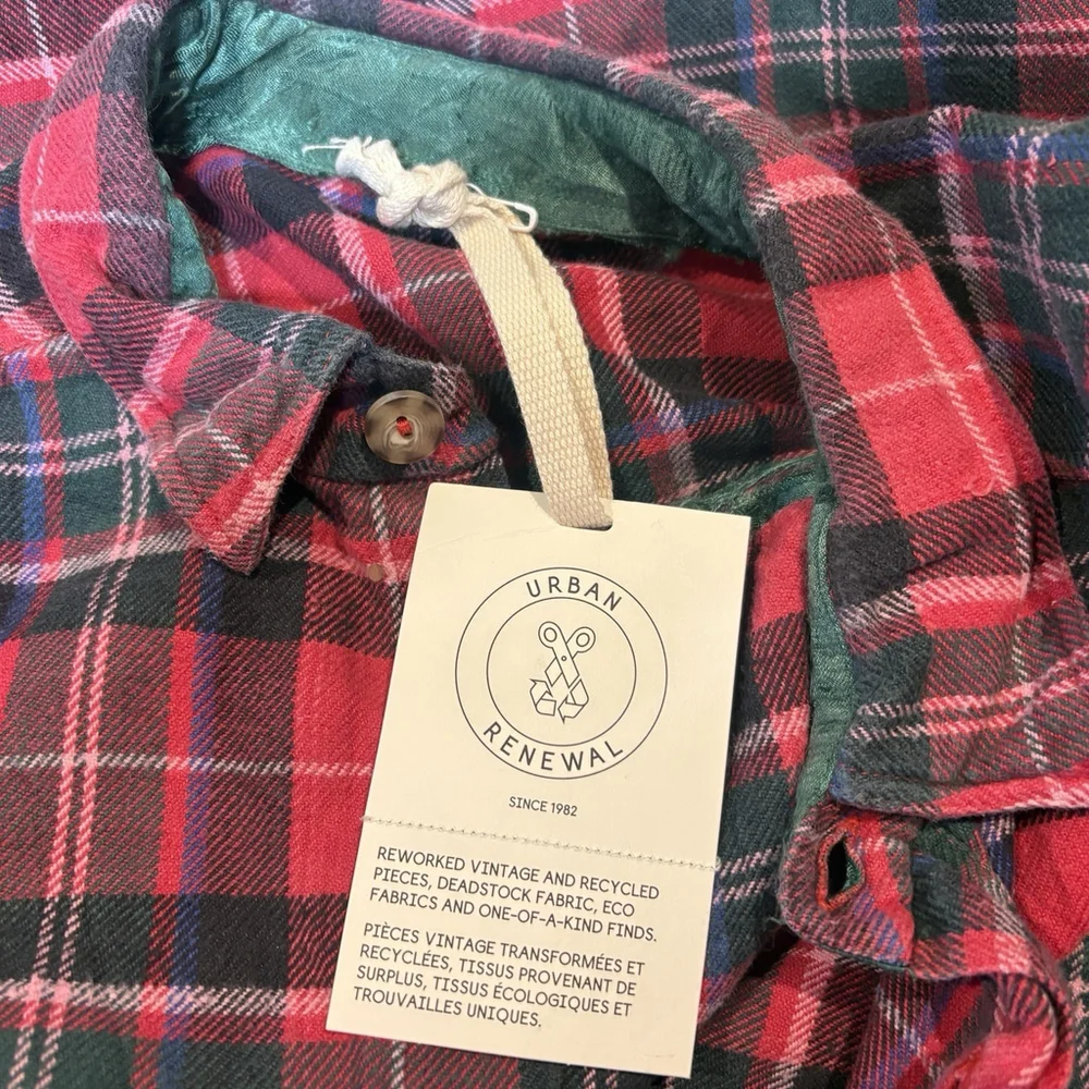 NWT Urban Renewal Womens Shirt Plaid Button Up Flannel Cotton Upcycled Vtg Sz. L - Picture 6 of 6